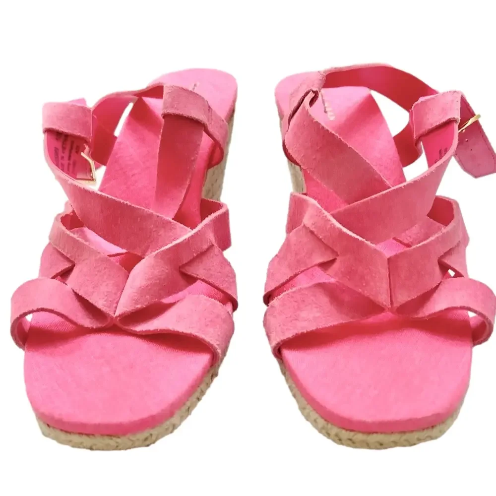 Cole Haan Crystal Wedge Size 10 Sandals Strappy Suede Jute Espadrille